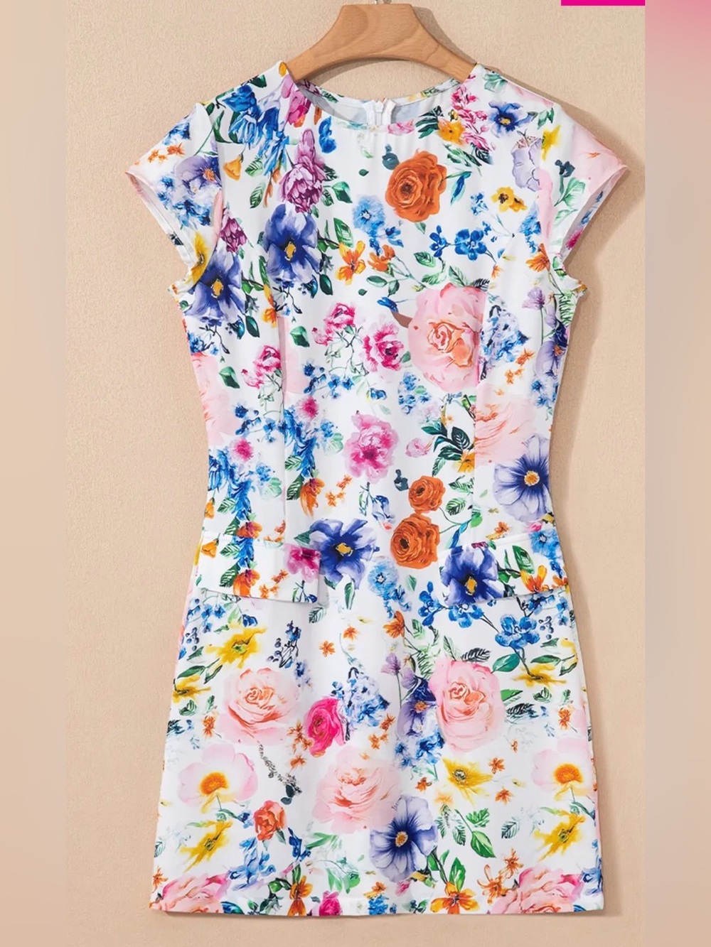 Floral Cap Sleeve Sheath Dress - White Multicolor